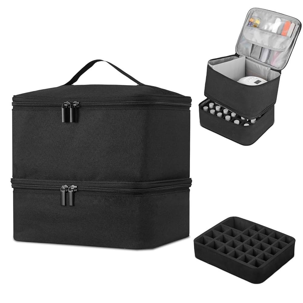 Buruis Double-Layer Nail Polish Organizer Bag, Holds 27 Bottles (15ML/0.5 FL.OZ or Larger), Nail ... | Amazon (US)