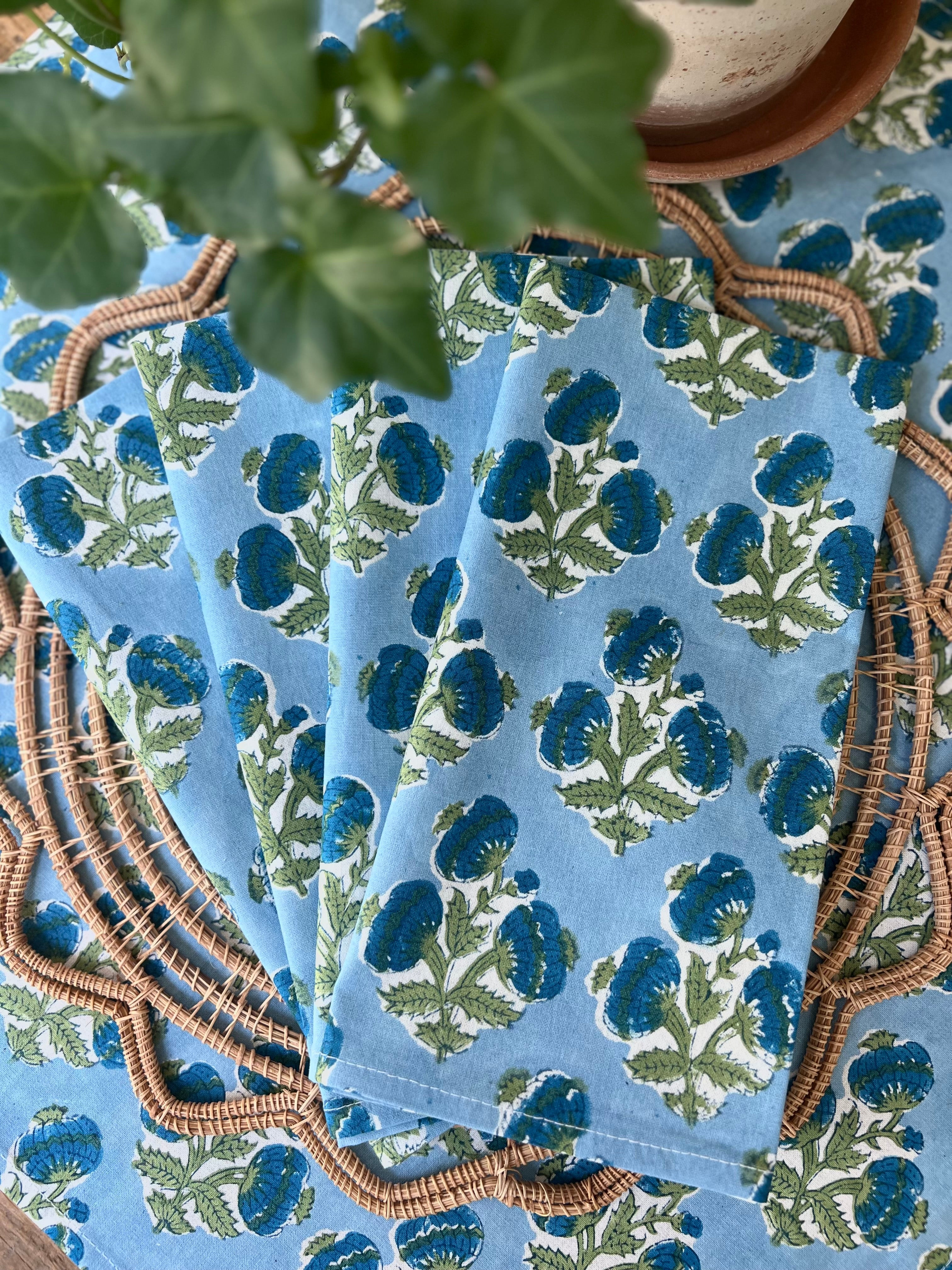 Poms Napkins in Bluebird - Set of 4 | Christina Dickson Home