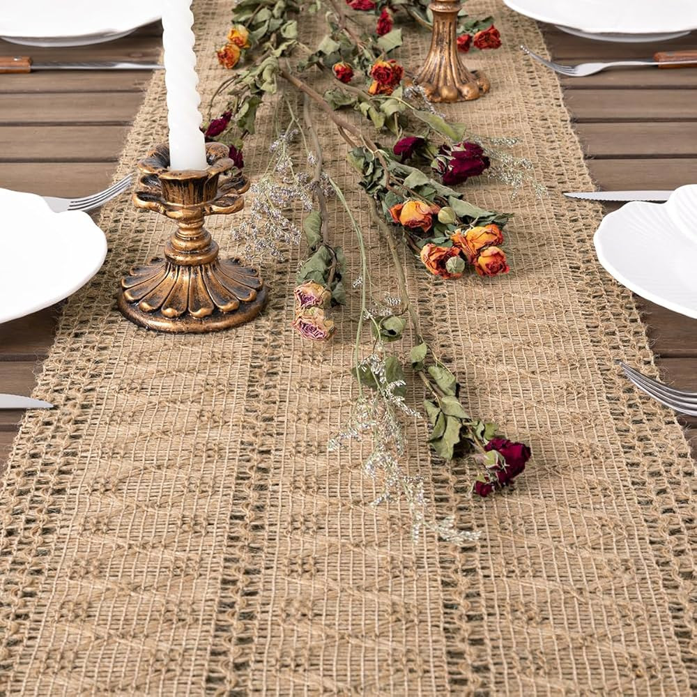 Socomi Burlap Table Runner 108 Inches Long Brown Jute Boho Rustic Vintage Farmhouse Woven Table R... | Amazon (US)