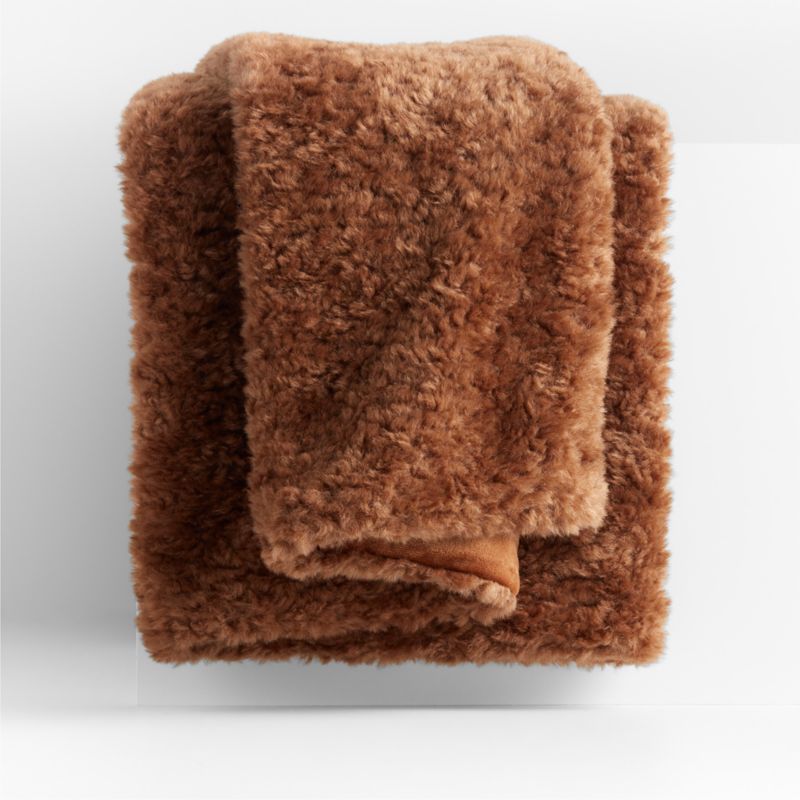 Caramel Brown Sherpa Holiday Throw Blanket 70"x55" | Crate & Barrel | Crate & Barrel