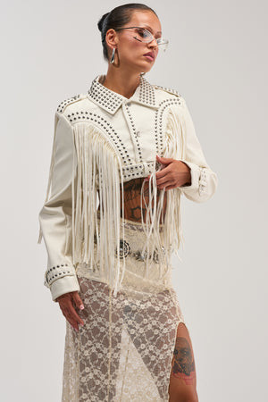 AKIRA Rumi Cropped Moto Jacket | White | Size Large | AKIRA