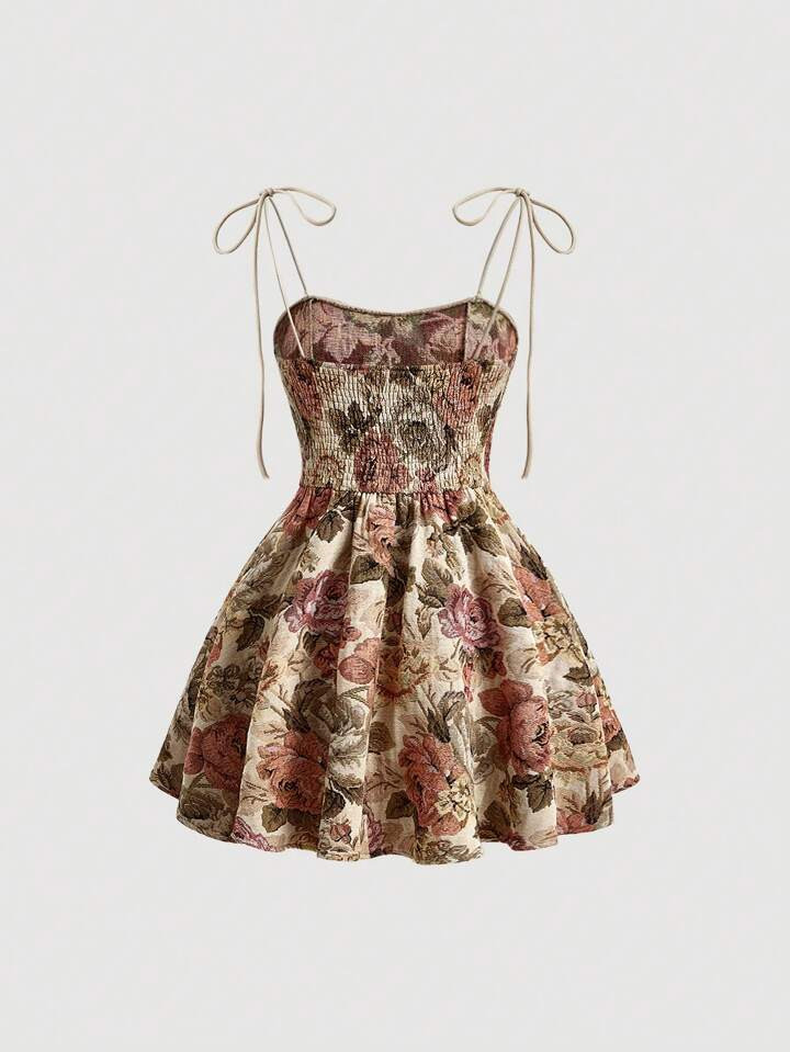 SHEIN MOD Floral Print Lace-Up Shoulders Spring Cami Dress Without Blouse | SHEIN