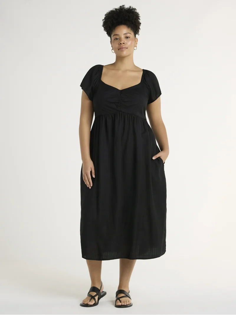 Time And Tru Women's Midi Dress with Flutter Sleeves, Sizes XS-XXXL | Walmart (US)