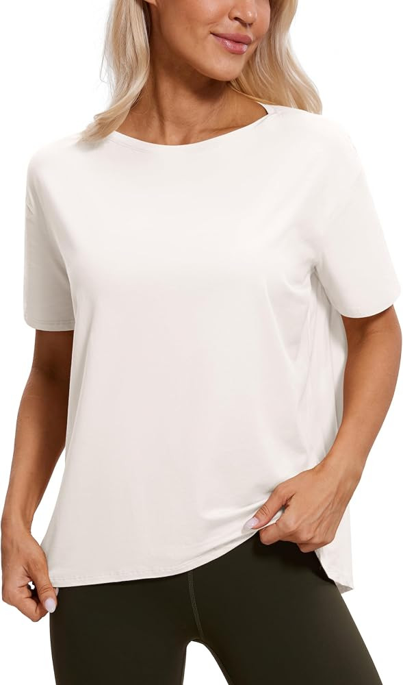 CRZ YOGA Women's Pima Cotton Short Sleeve Shirts Loose Fit Gym Workout T-Shirt Athletic Casual To... | Amazon (US)