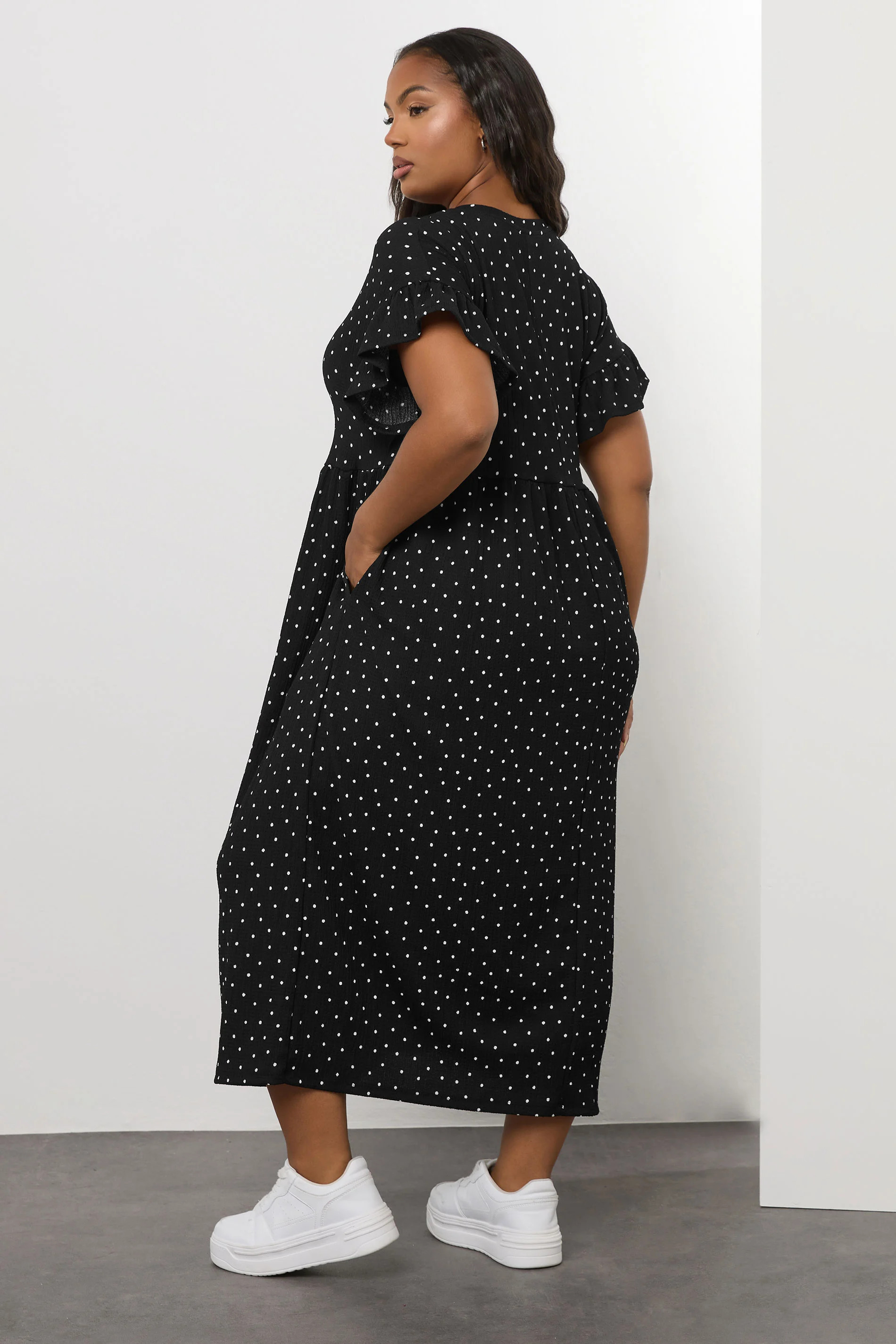 YOURS Plus Size Black Polka Dot Frill Sleeve Maxi Dress | Yours Clothing UK