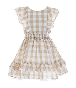 Little Girls 2T-6X Flutter-Sleeve Gingham-Printed Ruffled Fit-And-Flare Dress | Dillard's