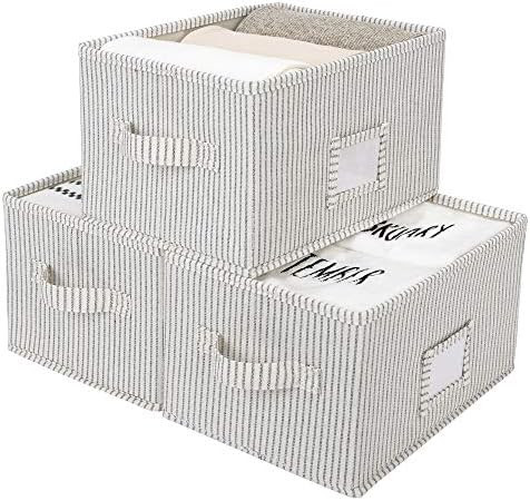 StorageWorks Closet Storage Bins with Handles, Decorative Storage Baskets, Rectangle, Gray and White | Amazon (US)