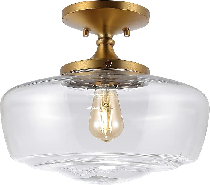 JONATHAN Y 14" Brass Gold Modern Farmhouse LED Flush Mount Light Fixture, Clear Glass Shade, Rust... | Amazon (US)