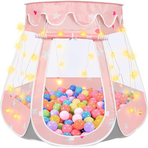 Crayline Pop Up Princess Tent with Star Light, Toys for 1 2 3 Year Old Girl Birthday Gift, Ball Pit for 12-18 Months Baby Girl Toys, Toddler Girl Gift, Easy to Pop Up and Assemble (Pink Gray) | Amazon (US)