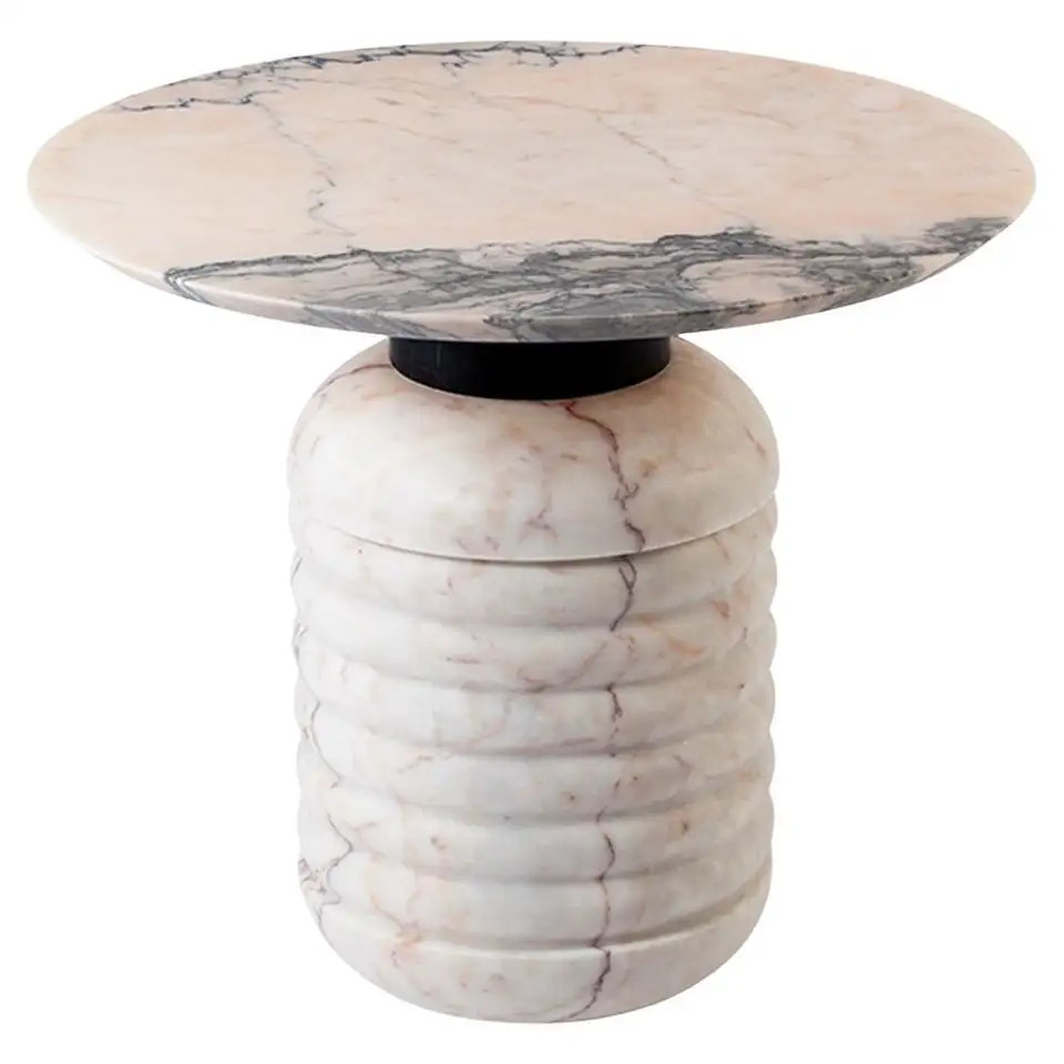 Jean Tall Side Table with White Marble Base and Estremoz Pink Marble Top | 1stDibs