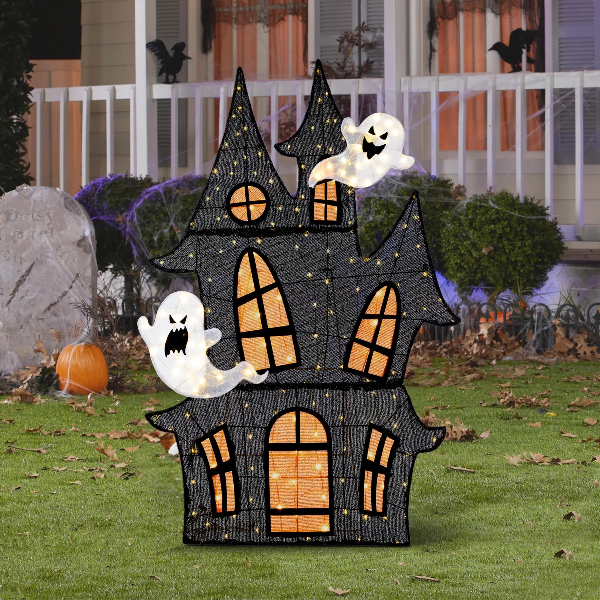 61.75"H Lighted Halloween 2D Haunted House Outdoor D\u00e9cor With 210 Warm White LED Lights (KD) | Wayfair North America
