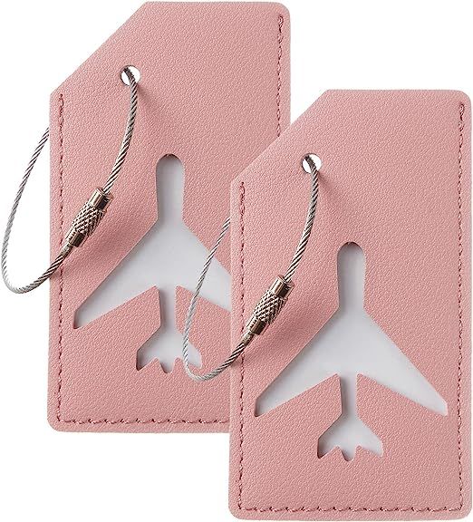 2 Pack Chelmon Vegan Leather Luggage Tags Bag Tag Stainless Steel Loop(Pink Champagne) | Amazon (US)