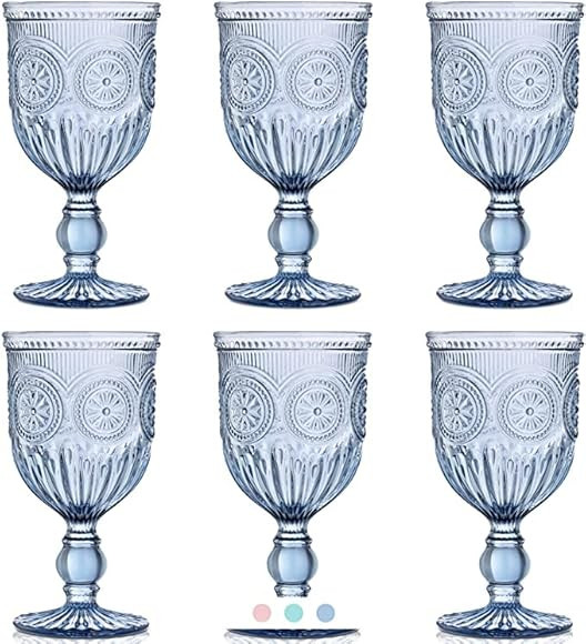 Blue Wine Glasses set of 6 blue glass goblets blue glasses drinking wine glass set for lovers of ... | Amazon (US)