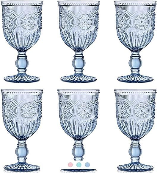 Blue Wine Glasses set of 6 blue glass goblets blue glasses drinking wine glass set for lovers of ... | Amazon (US)