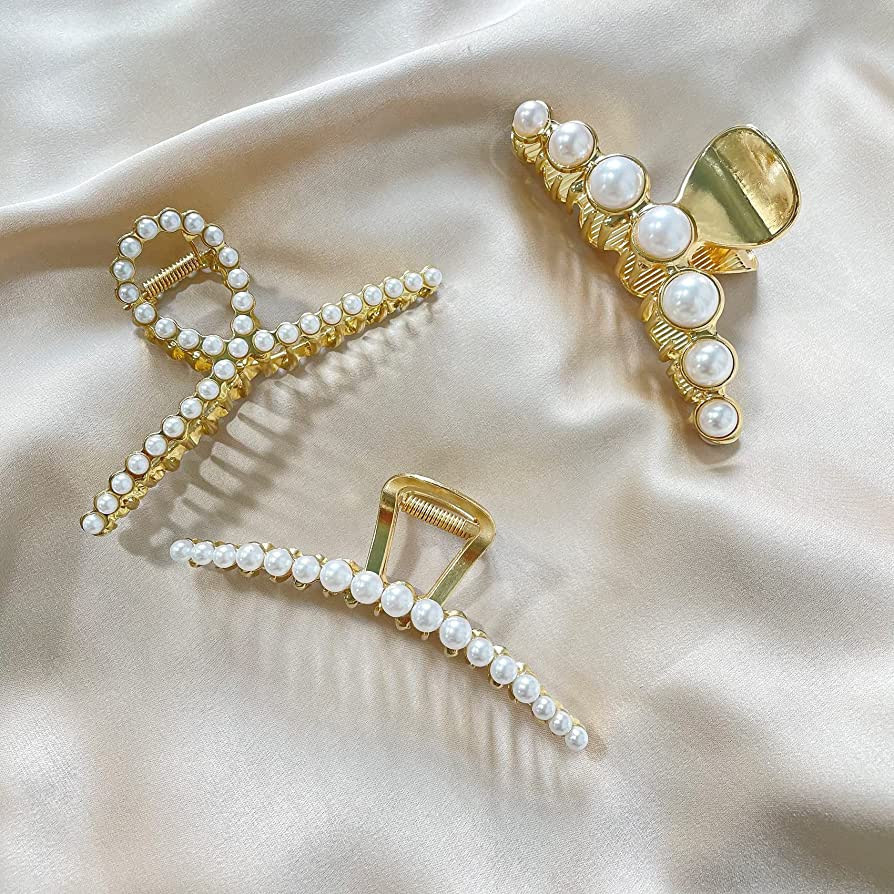 Gold Pearl Hair Clips For Women Girls Big Claw Clips For Hair Claw Clips For Thick Hair Jumbo Cla... | Amazon (US)