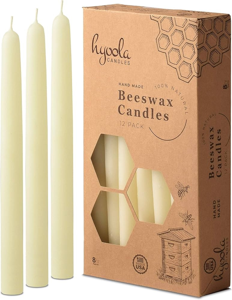 8" Beeswax Taper Candles 12 Pack - Handmade, All Natural, 100% Pure Unscented Bee Wax Candle - Ta... | Amazon (US)