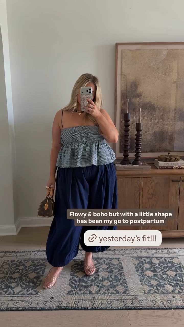 Flowy & boho but with a little shape has been my go to postpartum
Top— large 
Pants — XL

#LTKootd #LTKmomlife #LTKMidsize