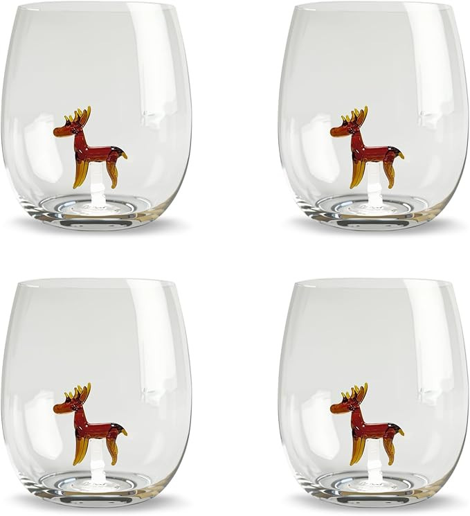 Gusto Buono Christmas World 10.5cm Borosilicate Stemless Wine Glass 525ml with Reindeer Design In... | Amazon (US)