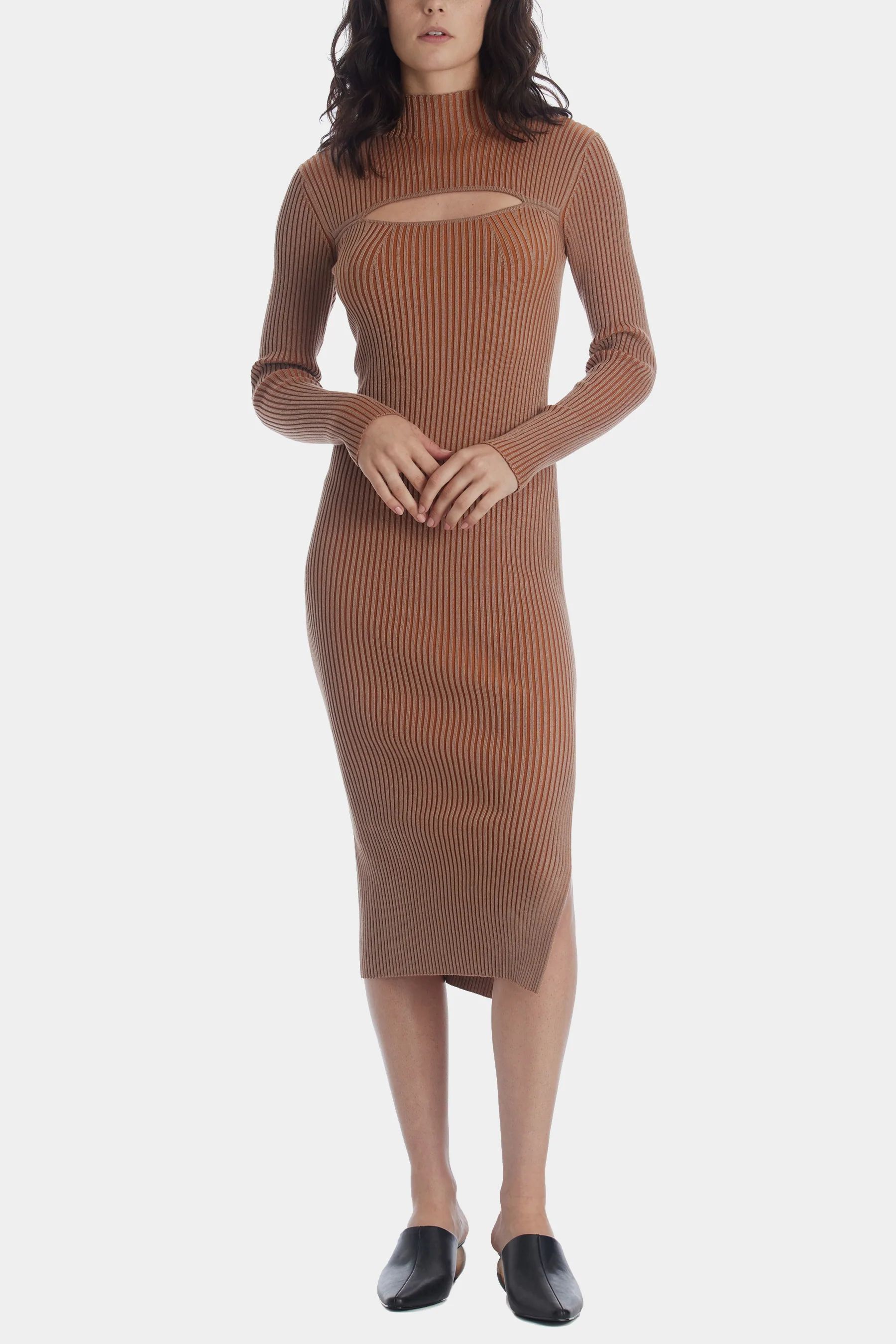 French Connection Women's Mathilda Knit Cut Out Dress in Camel/Glazed Ginger Large Lord & Taylor | Lord & Taylor