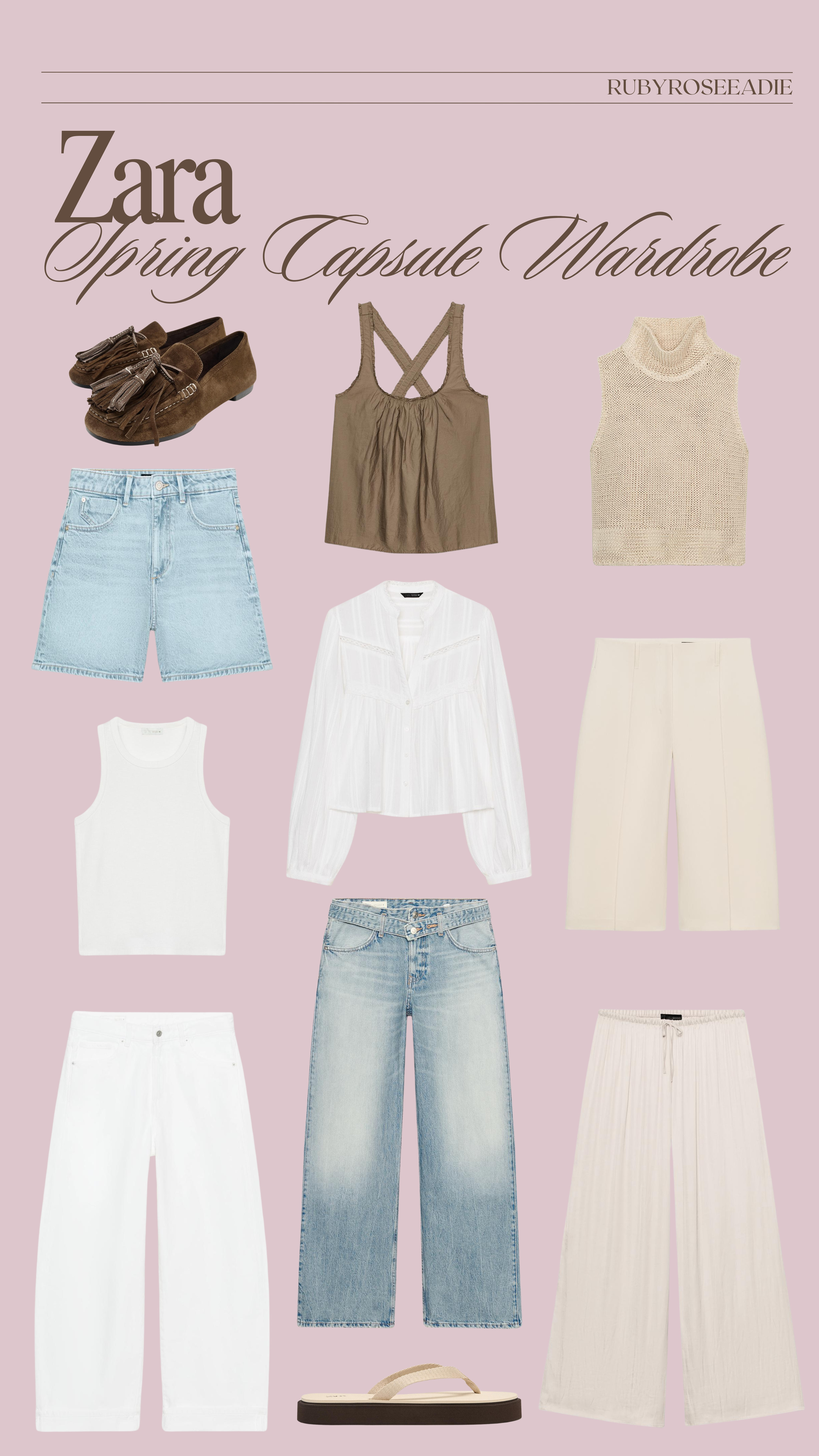 Zara spring capsule wardrobe 🩷

spring outfits, holiday outfits, minimal outfit, low rise jeans, barrel jeans, white jeans, mom shorts, jorts, bermuda shorts, tailored shorts, lace top, blouse, summer outfit 

 #LTKspring #LTKsummer #LTKjeans