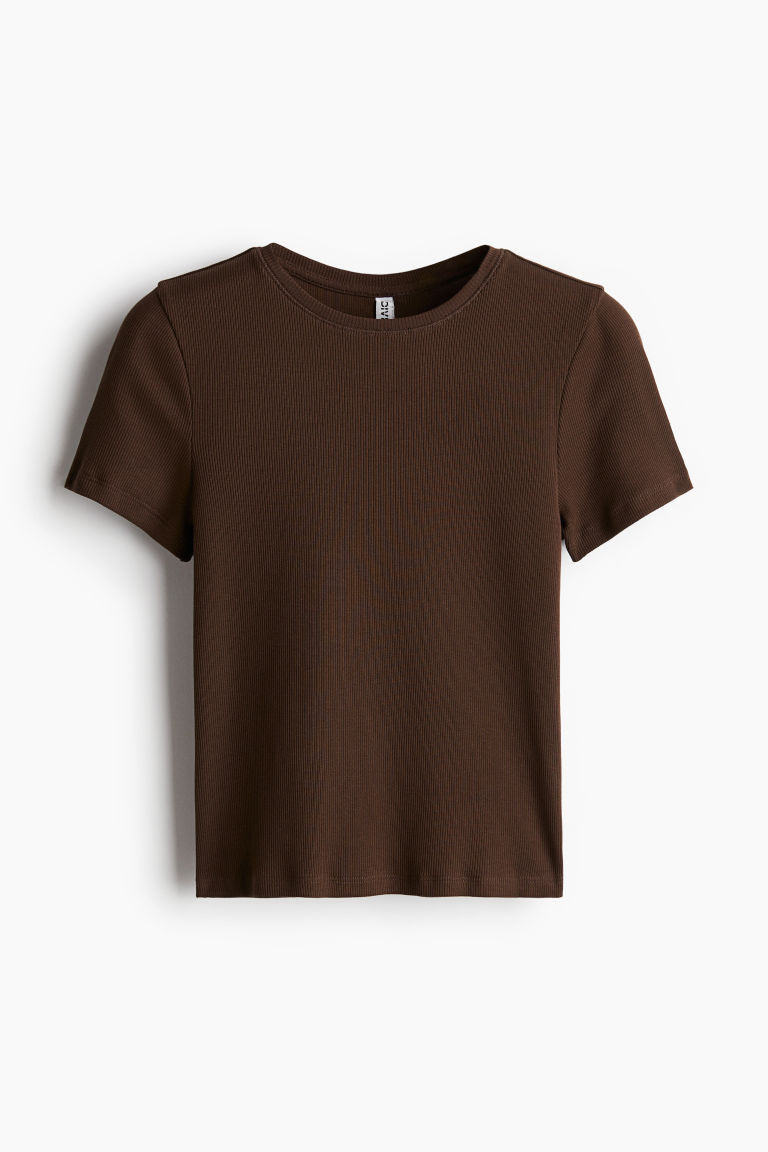 H & M - Fitted T-shirt - Brown | H&M (US + CA)