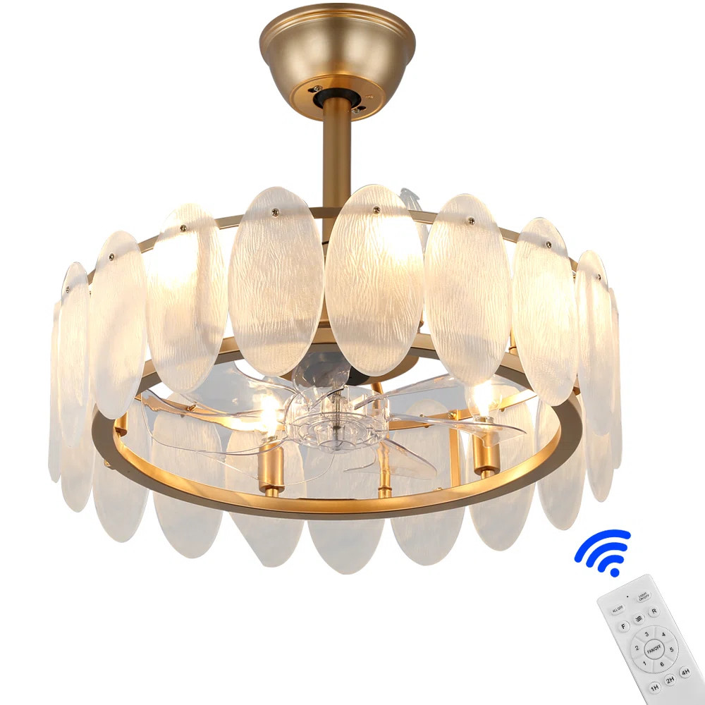 20.66 Inch Gold Crystal Fandelier Ceiling Fan With Light Remote Control, Caged With 6 Speeds For ... | Wayfair North America