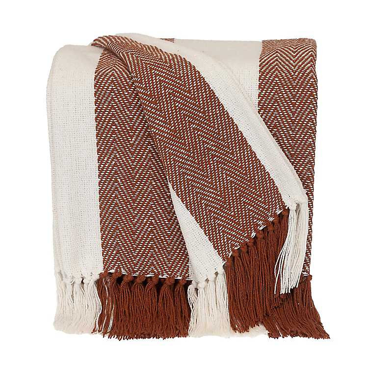Rust Chalet Striped Fringe Throw | Kirkland's Home