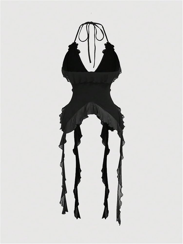 WDIRARA Women's 3D Flower Tie Front Ruffle Trim Halter Top Tie Backless Camisole | Amazon (US)