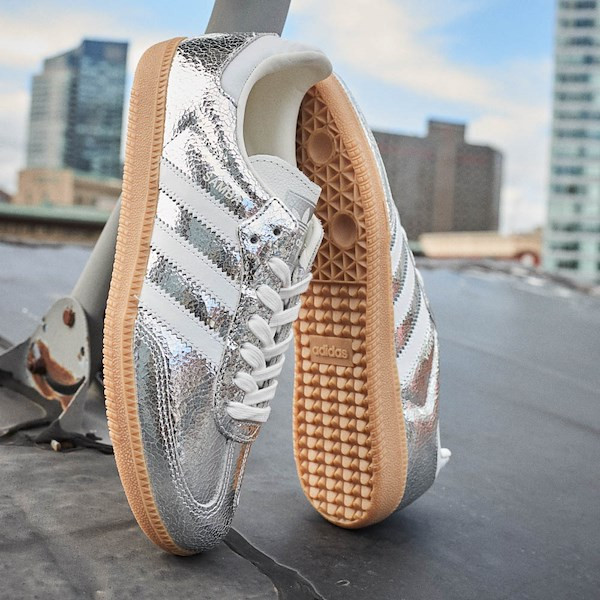 Womens adidas Samba OG Athletic Shoe - Silver Metallic / White / Core White | Journeys