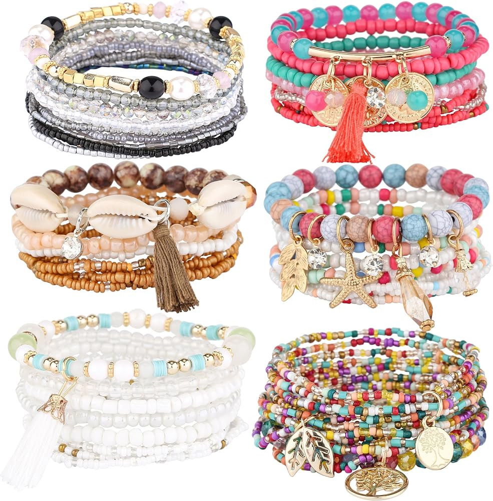iYours 6 sets Bohemian Multilayer tassels bracelet Handmade Wrap Bracelets Bangle Jewelry Bracele... | Amazon (US)