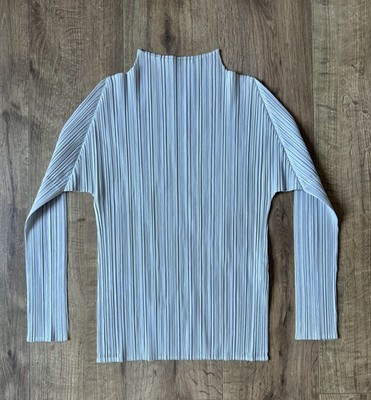 Issey Miyake Pleats Please Light Grey High-Neck Long Sleeve Top Size 3 | eBay UK