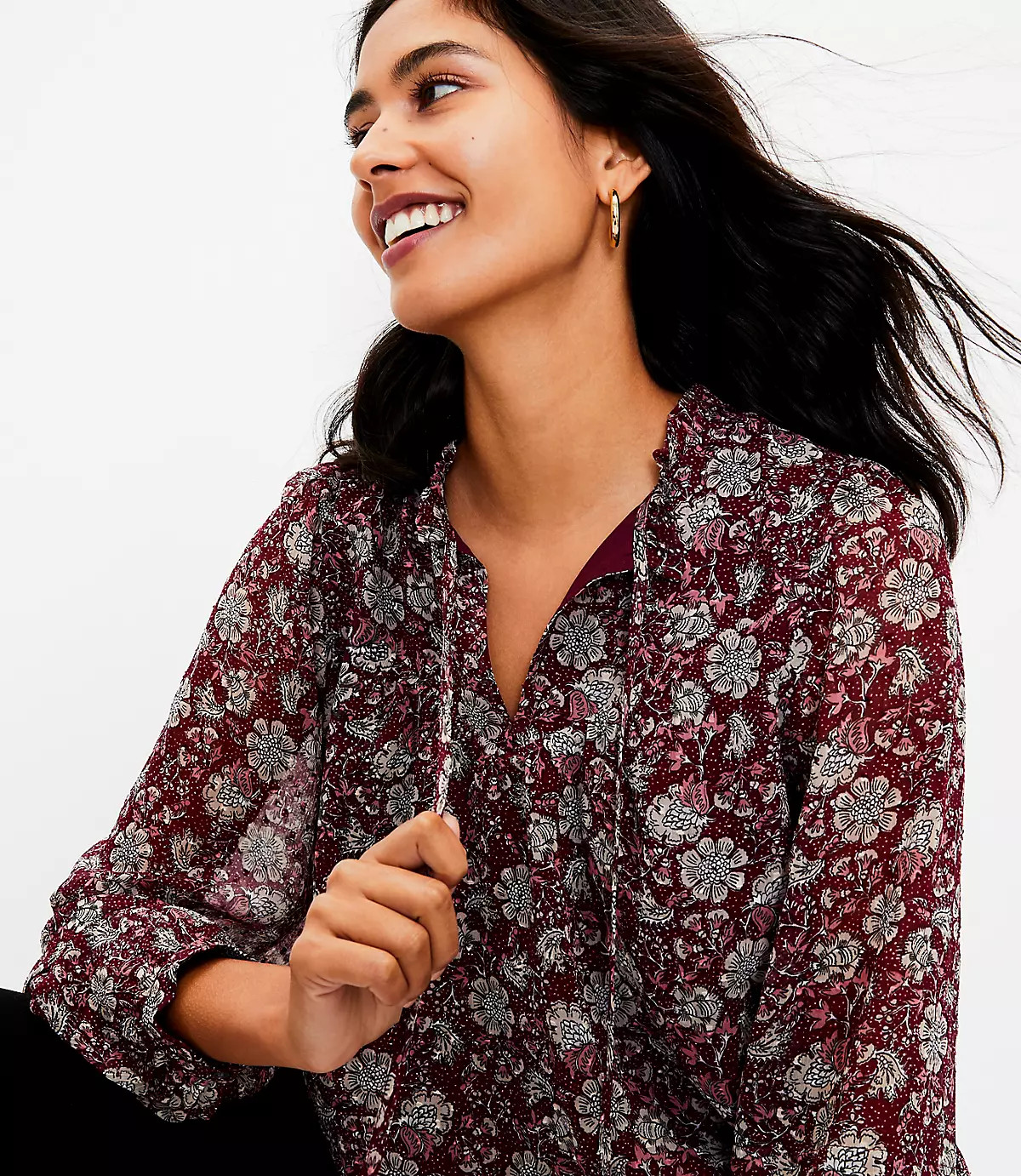 Floral Pleated Sleeve Blouse | LOFT