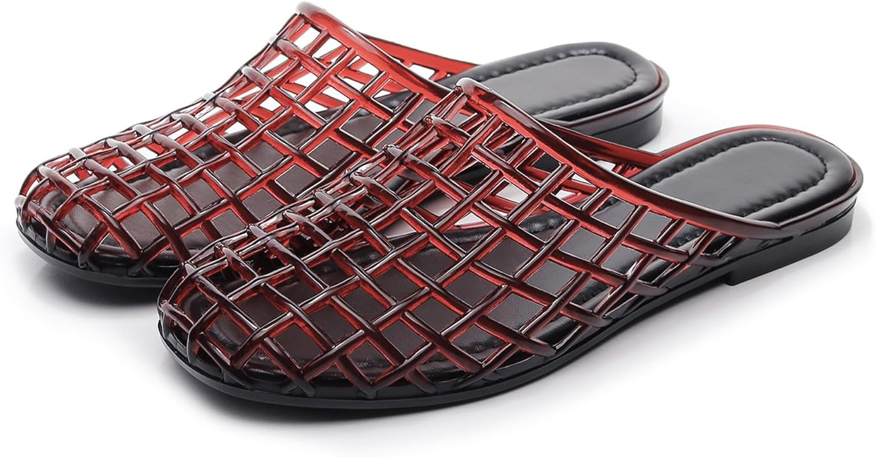 Women's Jelly Mesh Flat Slides Sandals Casual Comfortable Closed Round Toe Slip On Transparent Mu... | Amazon (US)