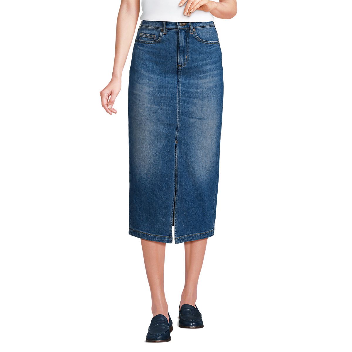 Women's Soft Denim Midi Column Skirt | Lands' End (US)