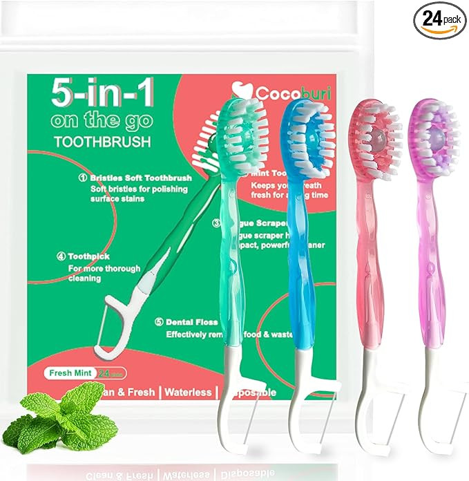 5 in 1 Disposable Mini Toothbrushes on The go Toothbrush Portable Travel Toothbrush（Toothpaste ... | Amazon (US)