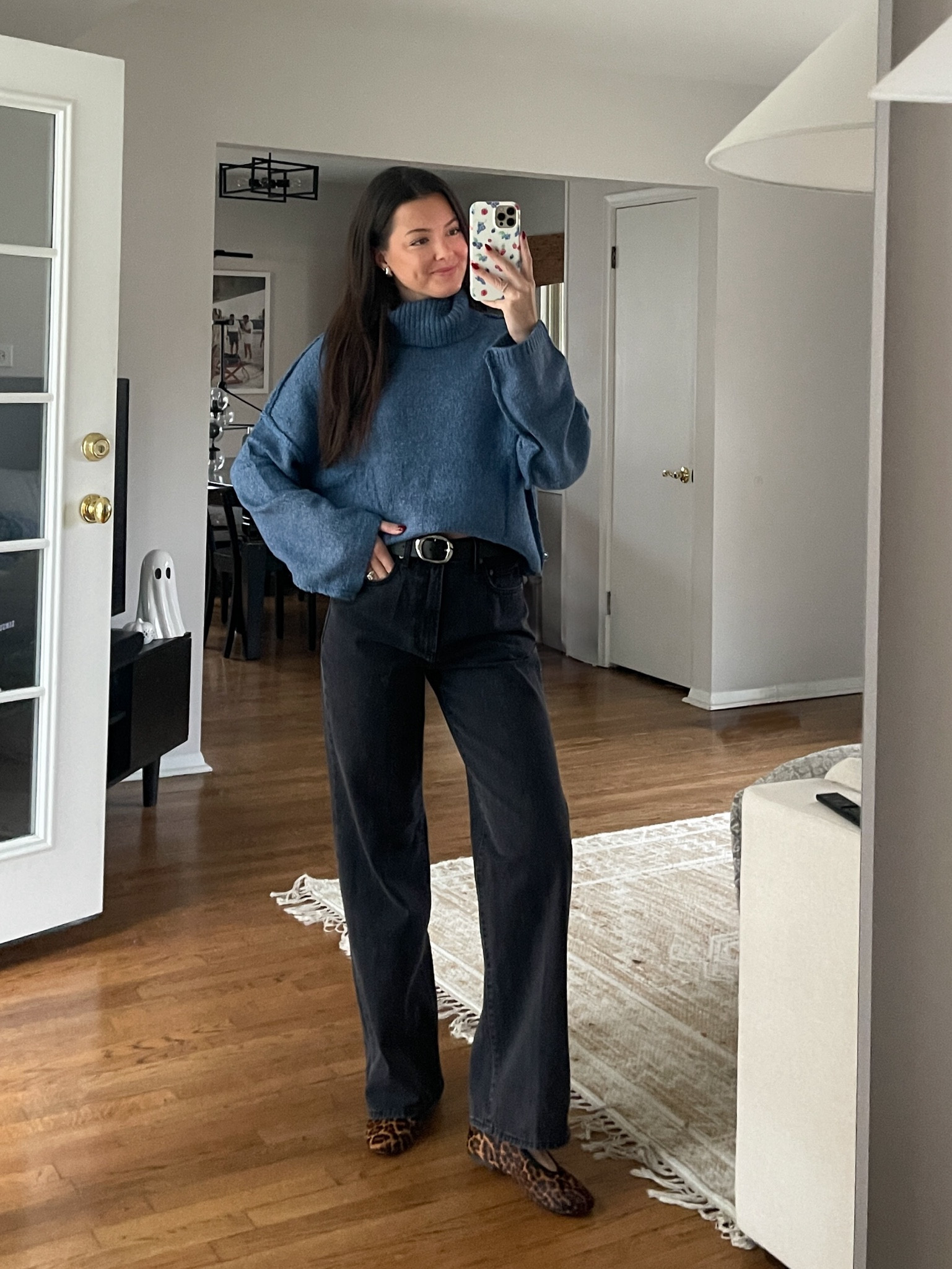 Casual OOTD! Wearing a size small in the turtleneck sweater, size 27 in the jeans, and true size 8 in the leopard ballet flats! 

#LTKHoliday #LTKCyberWeek #LTKSeasonal