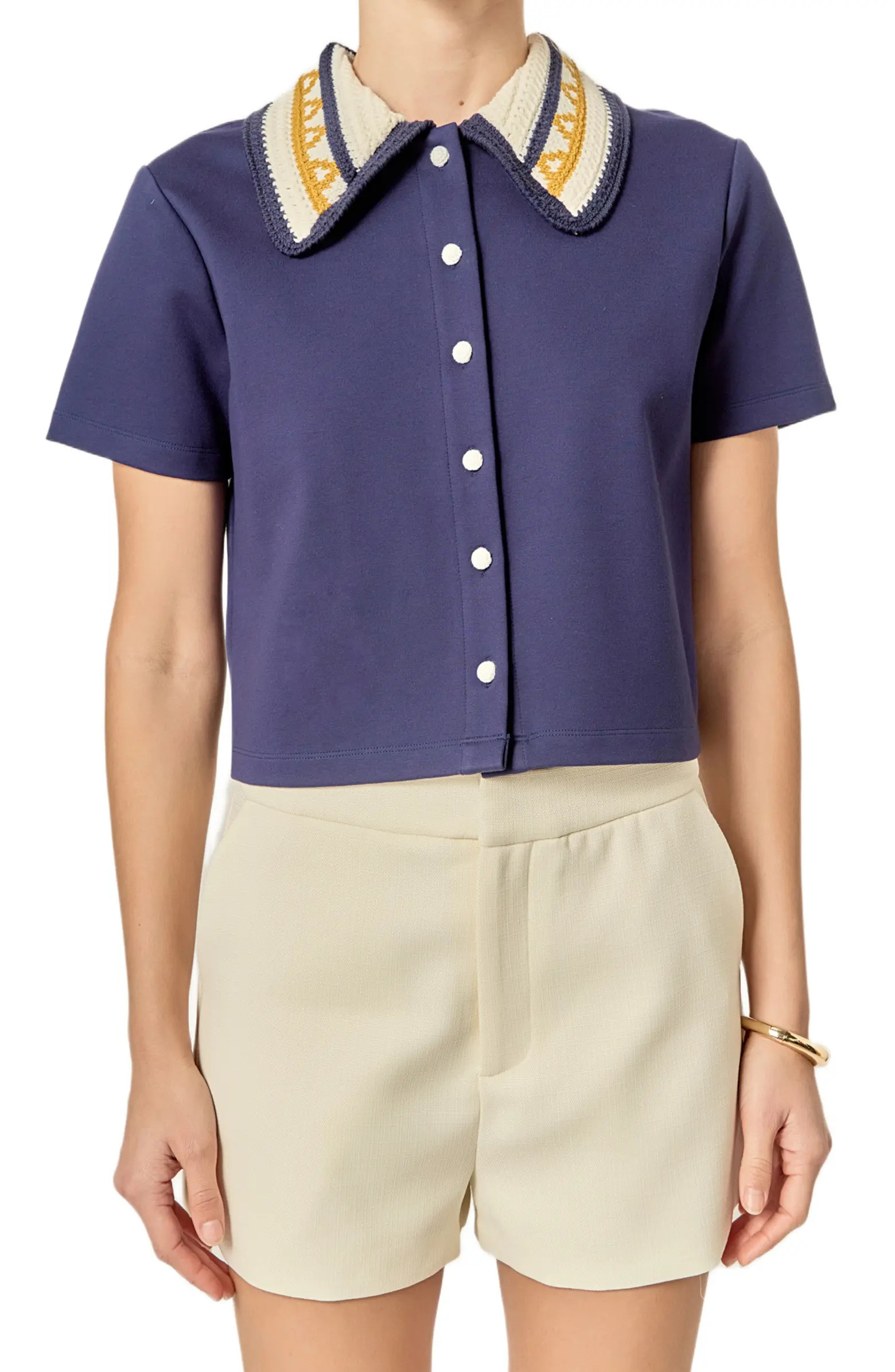 Crochet Collar Button-Up Top | Nordstrom