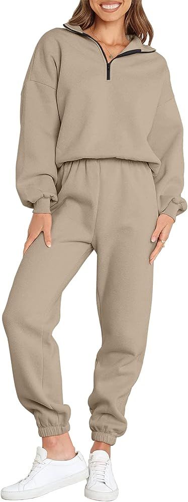 ANRABESS Women's Oversized Long Sleeve Lounge Sets Casual Top and Pants 2 Piece Outfits Sweatsuit with Pockets | Amazon (US)