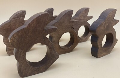 Vintage Dark Wood Bunny Rabbit Spring Easter Napkin Rings | eBay US