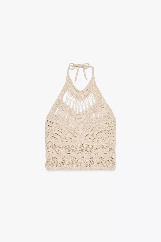 DISTRESSED KNIT HALTER TOP | Zara UK