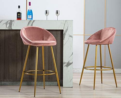Lovely 30" Velvet Bar Stools Set of 2 with Gold Metal Legs, Mid Century Modern Bar Stools Low Bac... | Amazon (US)