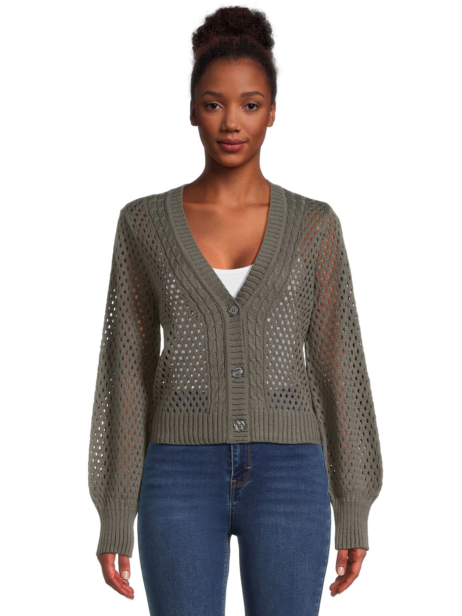 No Boundaries Juniors Mesh Sweater Cardigan, Midweight, Sizes XS-3XL | Walmart (US)