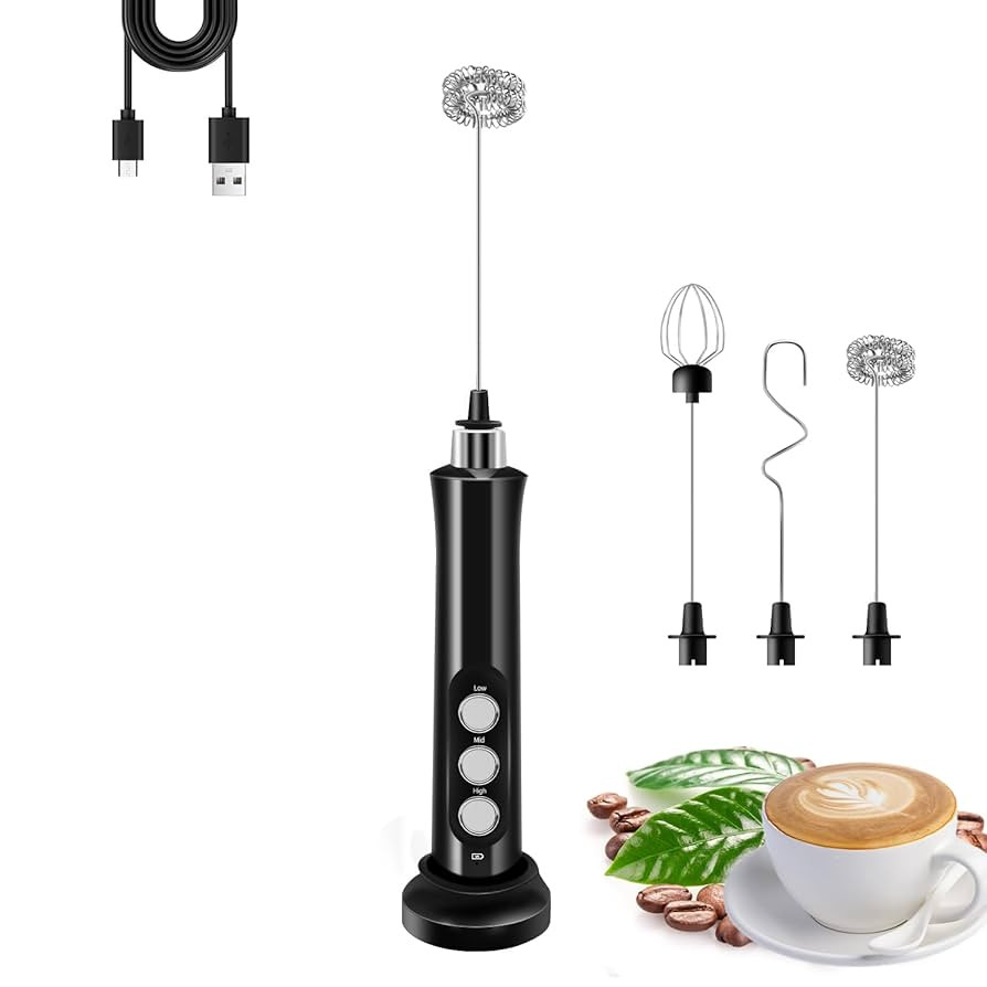 Rechargeable Milk Frother Handheld with 3 Detachable Stainless Steel Whisks, 3 Speed Adjustable E... | Amazon (US)