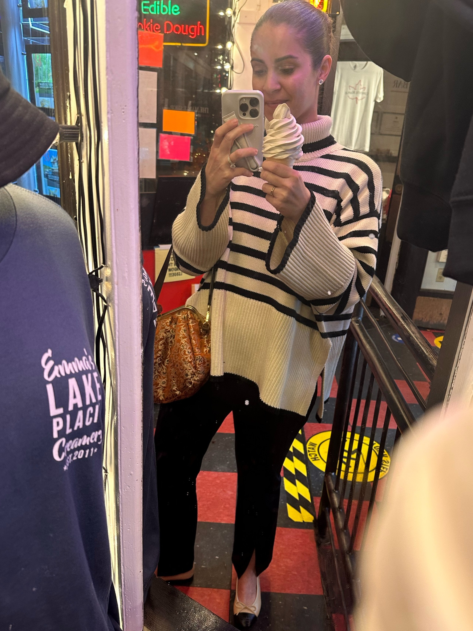 Shop my Lake Placid sweater and flats look!  
Striped Turtleneck: Toteme
Black Trousers: The Row
Ballet Flats: Chanel
Silk Blend Clutch: Pasticcino Bag by weekend max mara

#LTKShoeCrush #LTKItBag

#LTKStyleTip #LTKSeasonal #LTKOver40