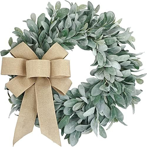 Easy Fine 22 Inch Flocked Lambs Ear Wreaths for Front Door Wreaths for All Seasons Spring Summer Fal | Amazon (US)