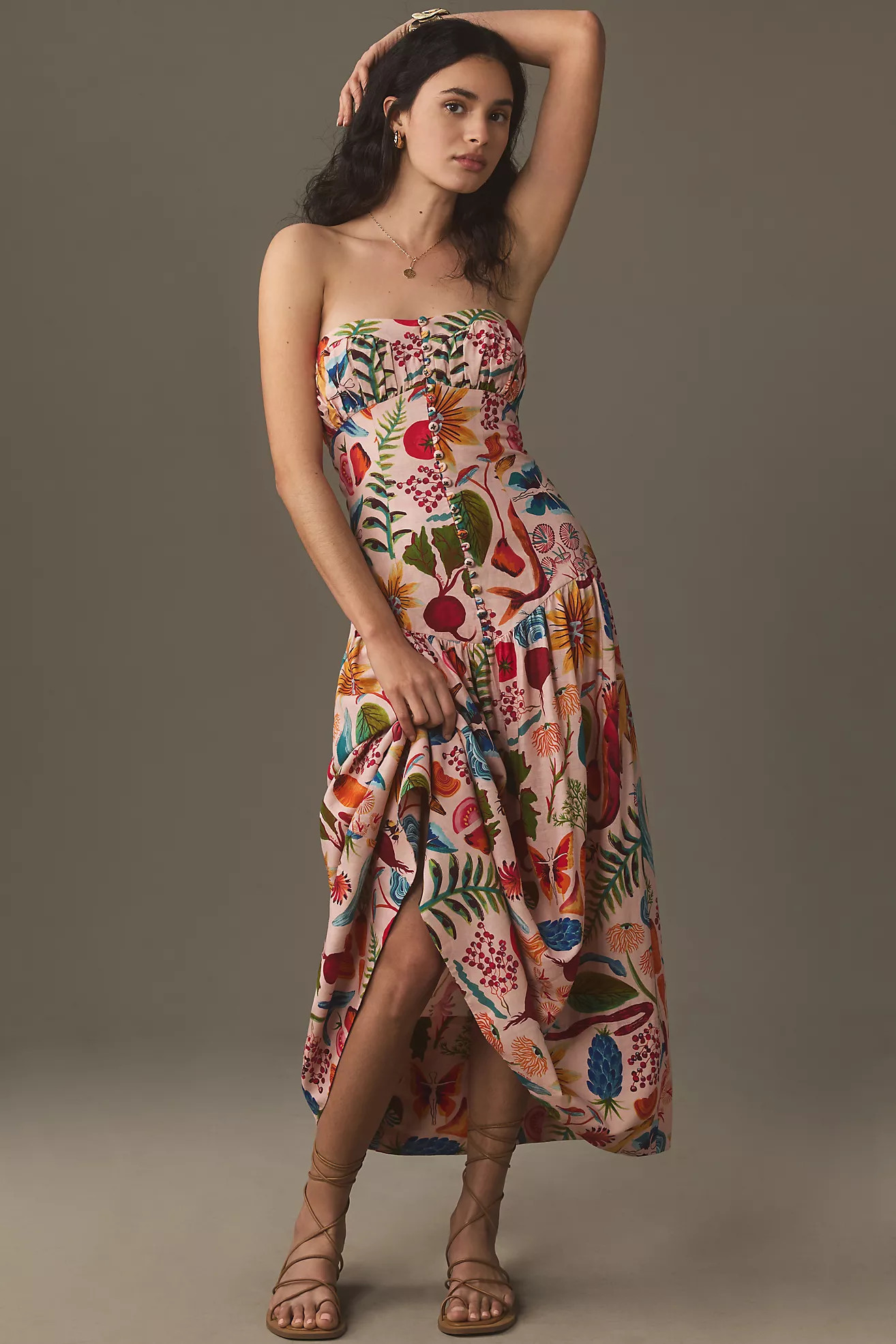 Farm Rio Bright Farm Strapless Linen Dress | Anthropologie (US)