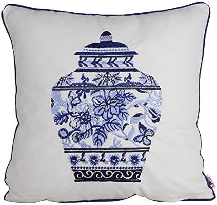Queenie - 1 Pc Traditional Chinese Blue & White Porcelain Series 100% Cotton Embroidered Decorati... | Amazon (US)