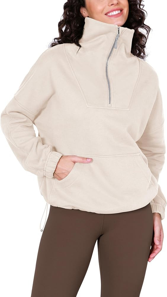 ODODOS Cinchable Sweatshirts for Women Funnel Neck Half Zipper Hoodies Fleece Lined Oversized Pul... | Amazon (US)