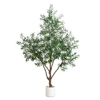 8 ft. Artificial Grand Olive Tree in White Decorative Planter | The Home Depot
