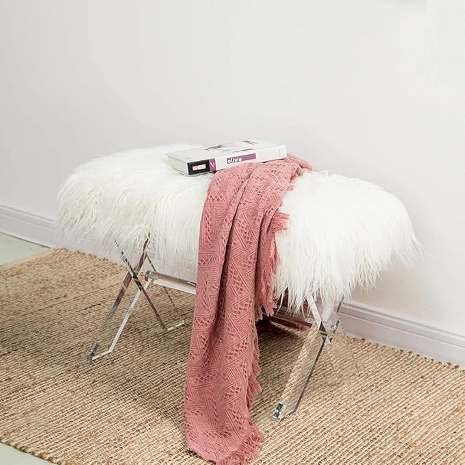 glitzhome Luxurious Faux Fur Ottoman with Acrylic Legs Long Entryway Bench Ottoman Foot Rest Stoo... | Amazon (US)